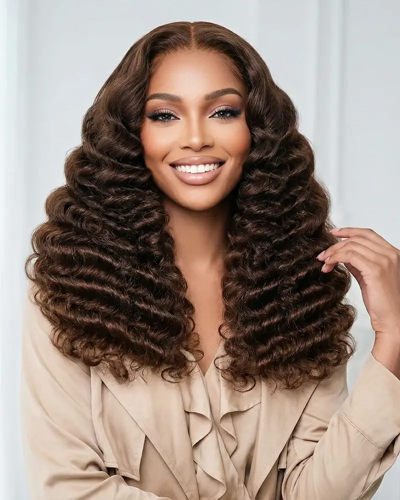 Ophirawig 13x6 Three-Go? Glueless Wig Loose Deep Wave With Drawstring Chocolate Brown 100% Human Hair Wig