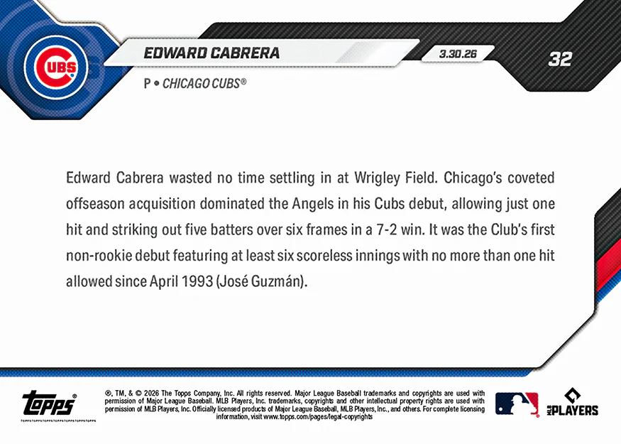 Edward Cabrera - 2026 MLB Topps NOW® - Card 32