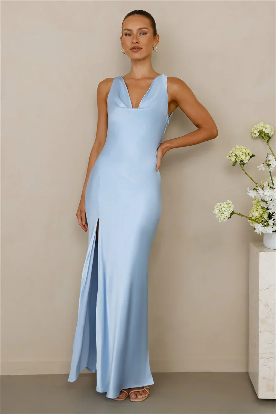 The Loretta Cowl Satin Maxi Dress Blue
