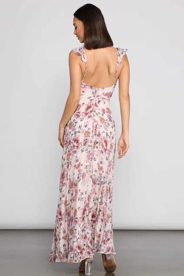 Ava Formal Floral Pleated Dress