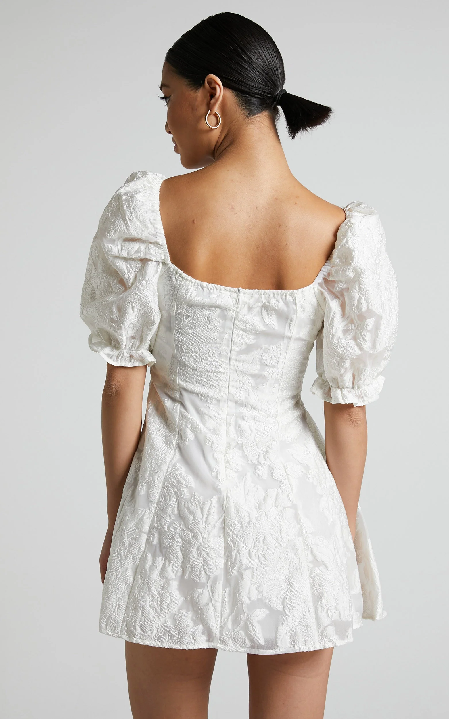 Brailey Mini Dress - Puff Sleeve Fit and Flare Dress in White