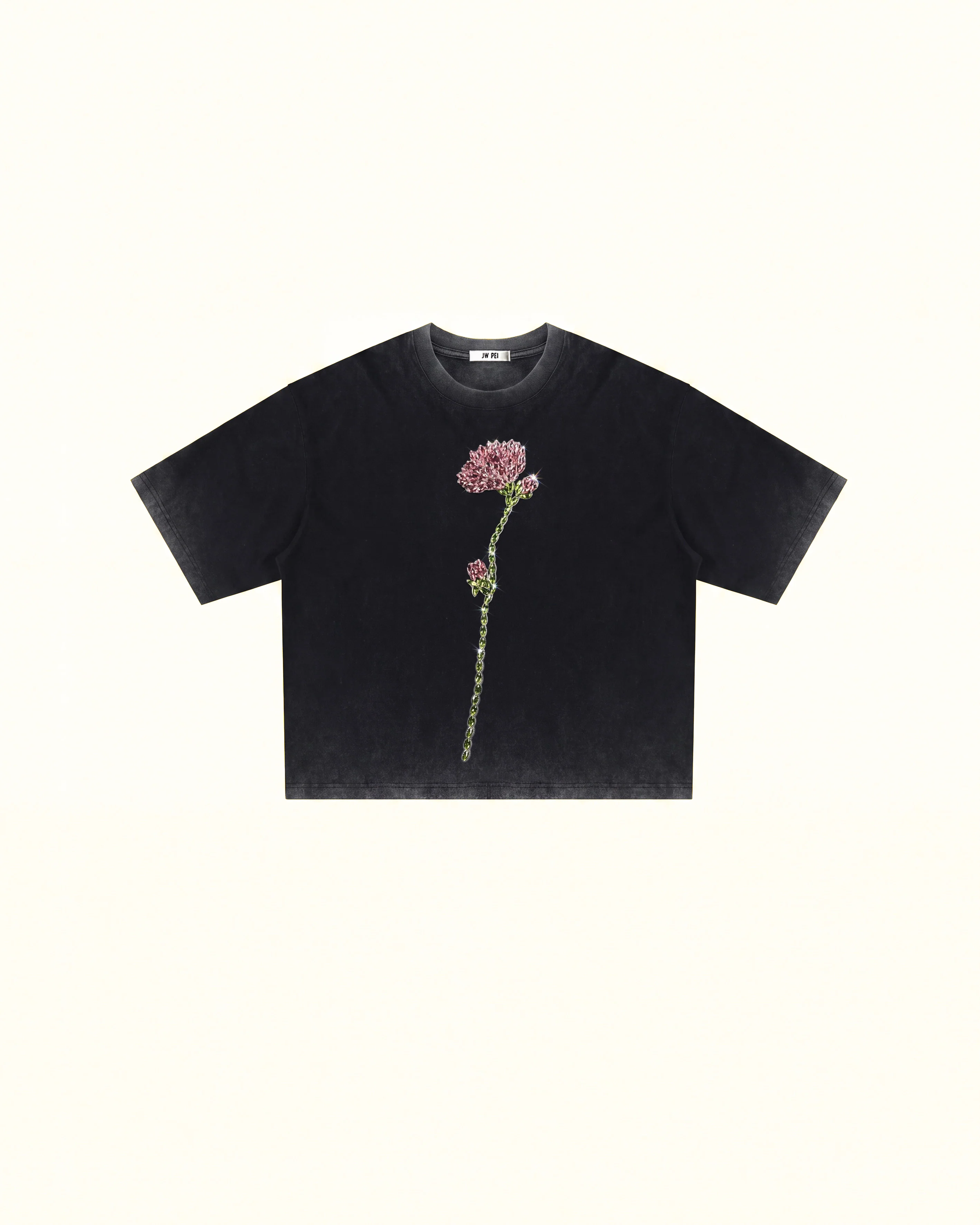 The Enchanted Rhinestone Rose Tee - Faded Black