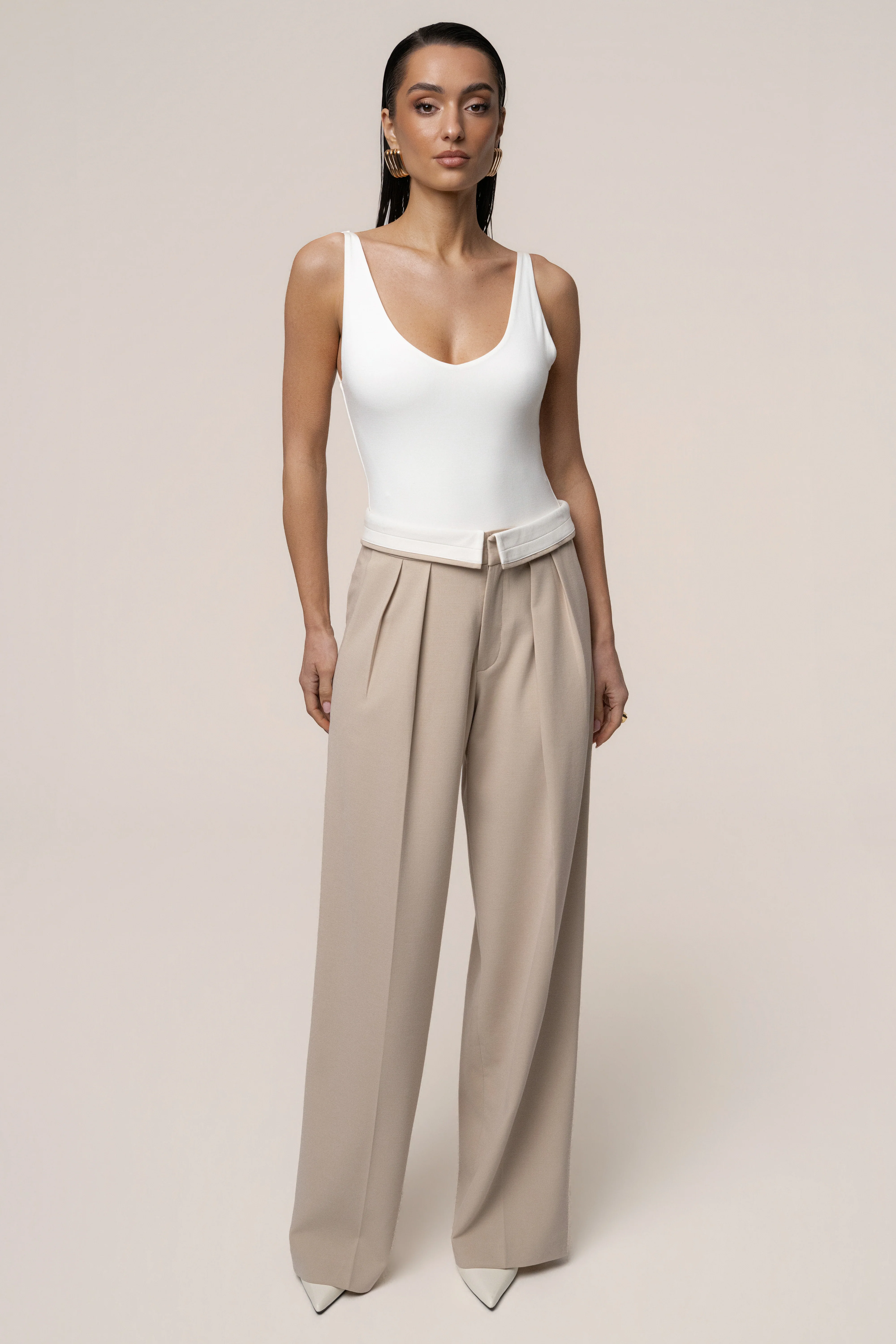 Beige/Ivory Command Pleat Trouser