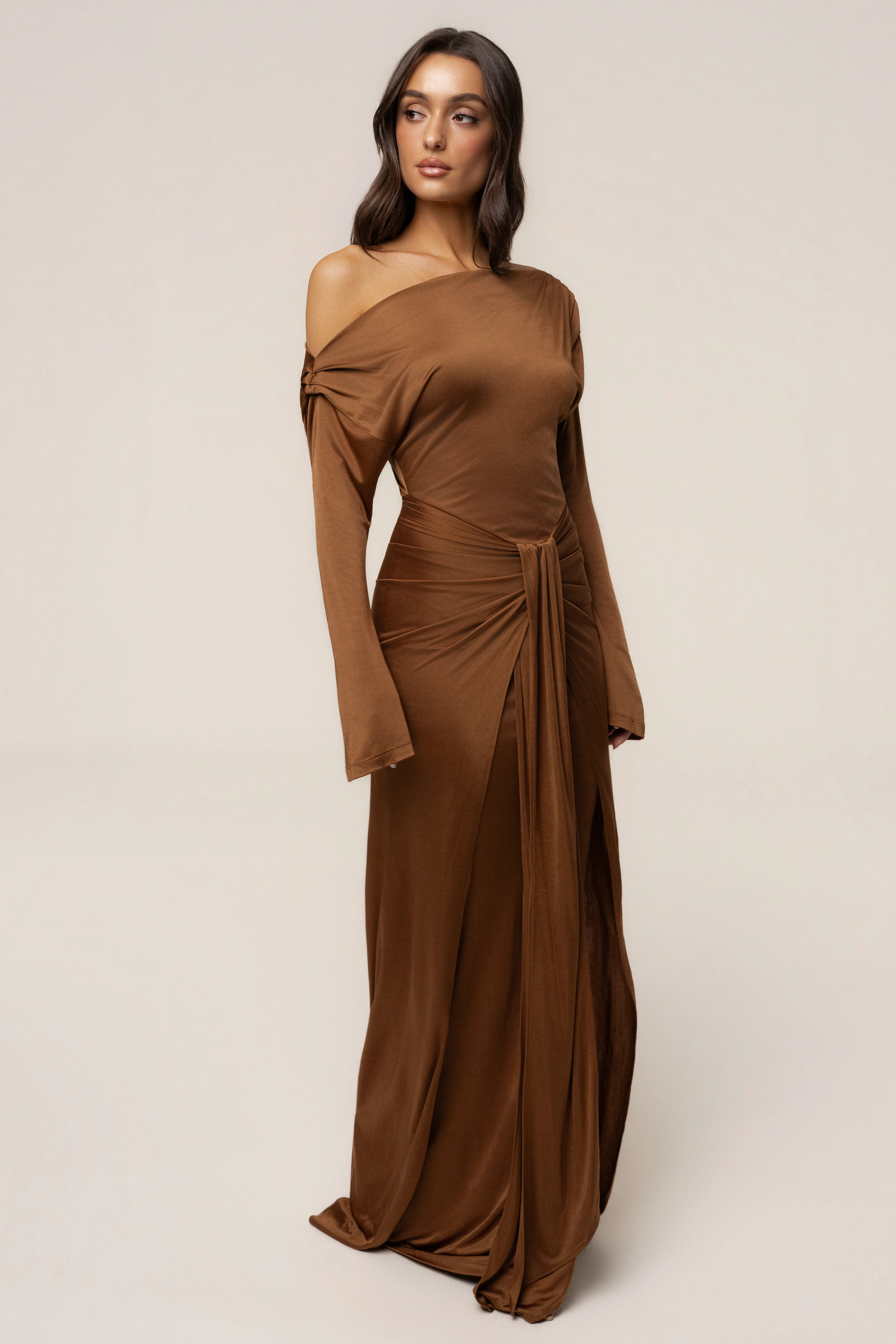 Tan Draped Perfection Maxi Dress
