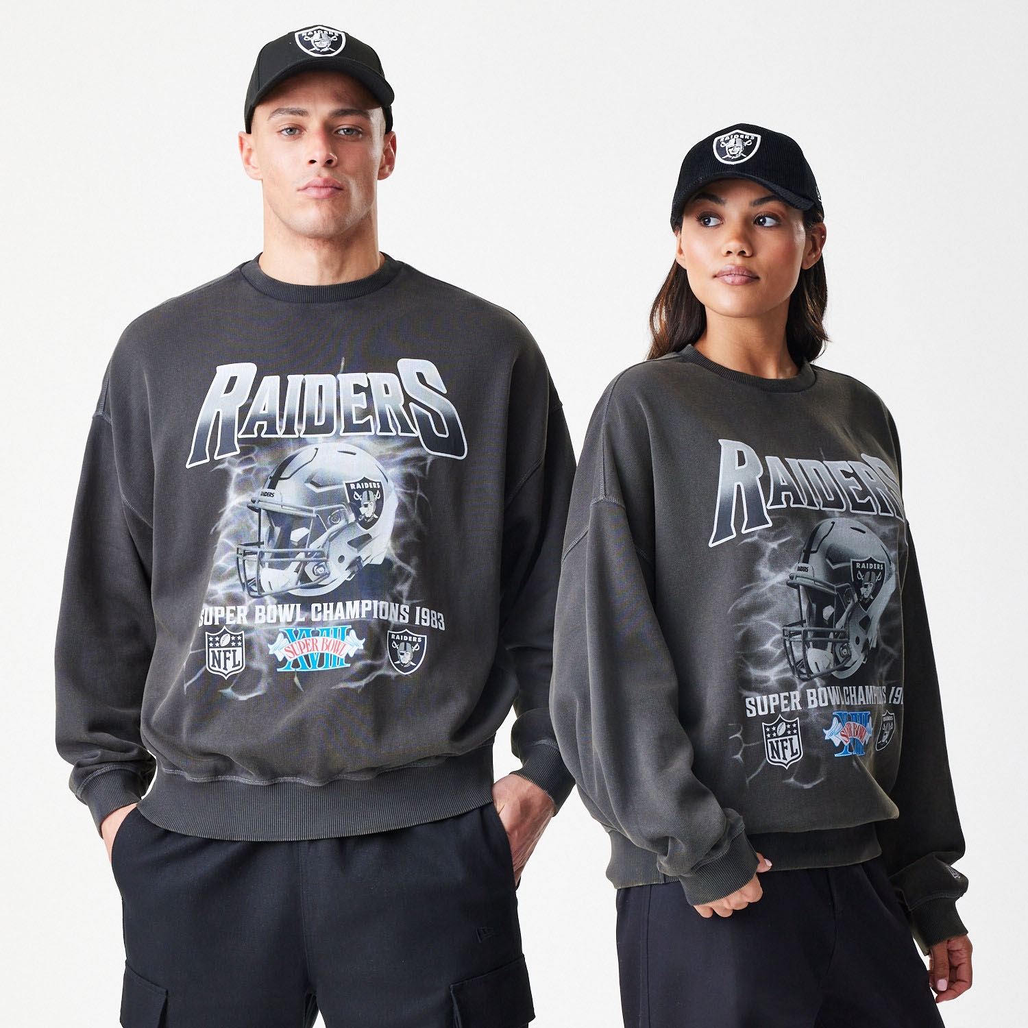 Las Vegas Raiders Washed Oversized NFL Crew Neck Sweater Dark Gray