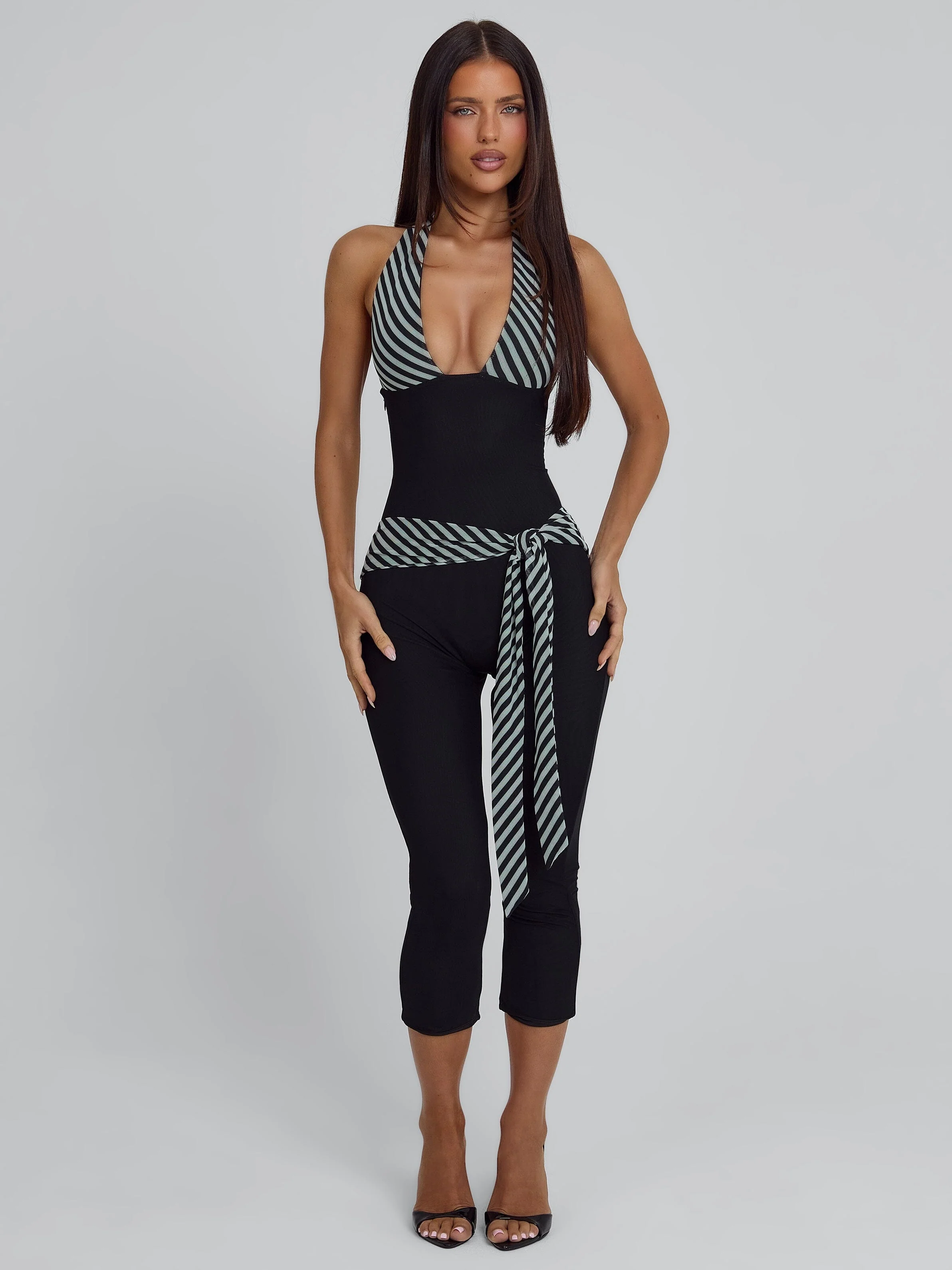 Malani Capri Jumpsuit Black Stripe