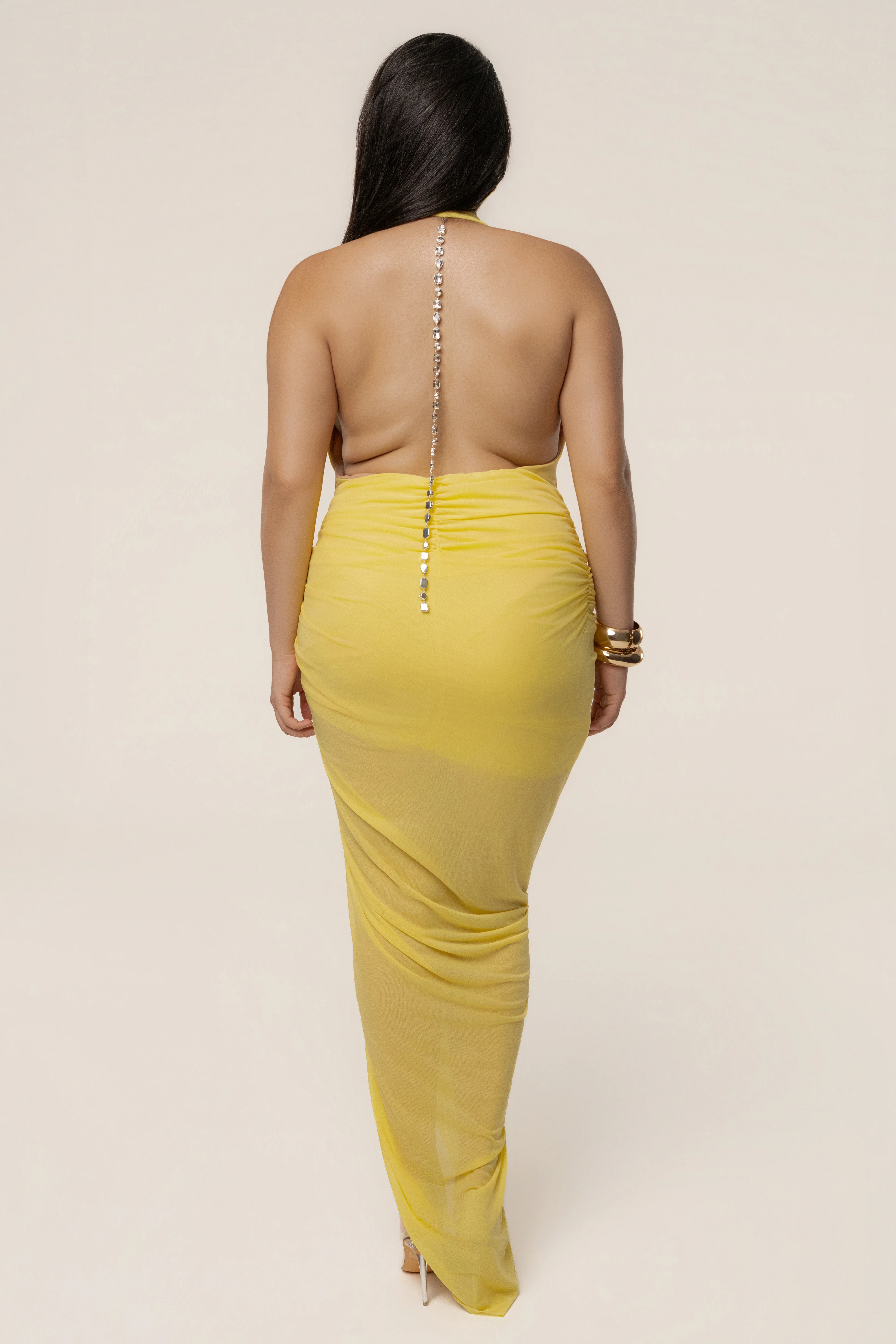 Yellow Ariana Plunge Halter Dress