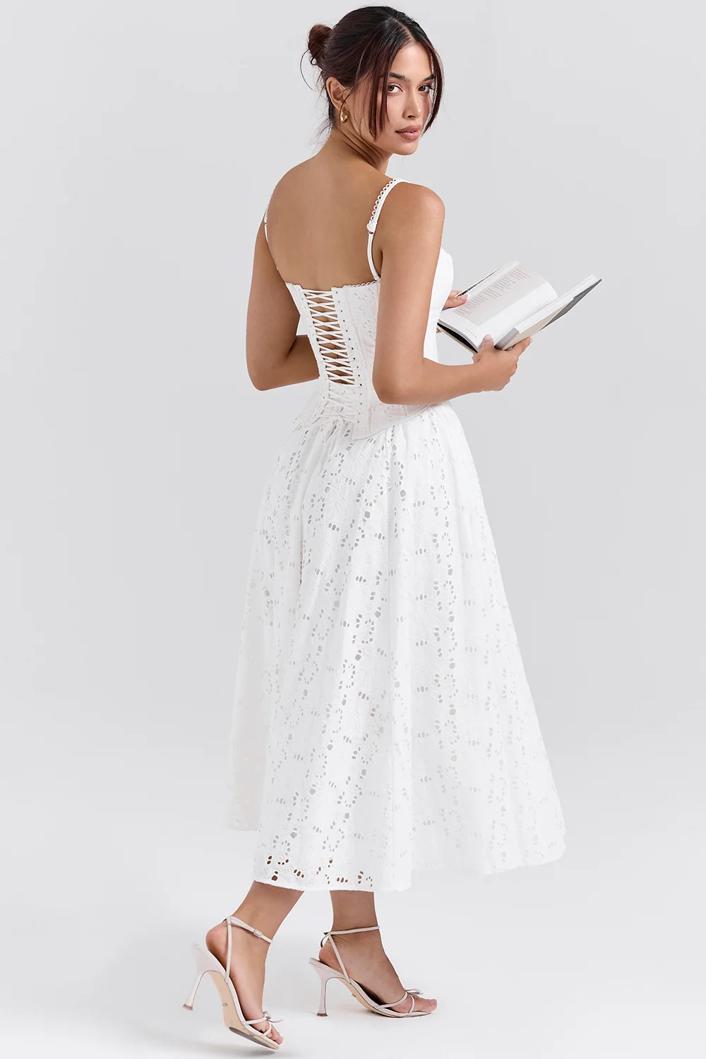 White Broderie Anglais Midi Skirt