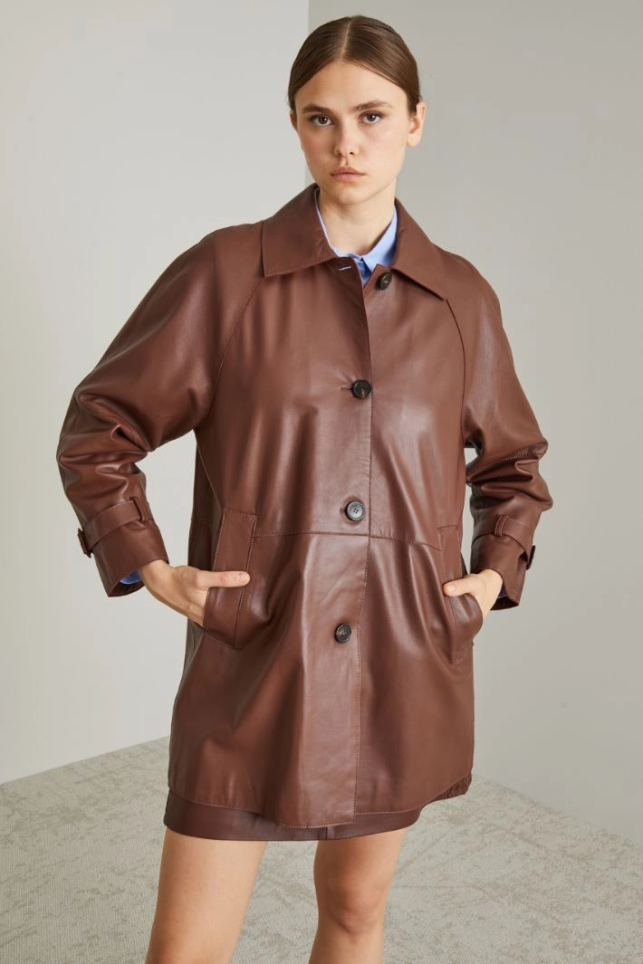 Genuine nappa leather jacket - BROWN