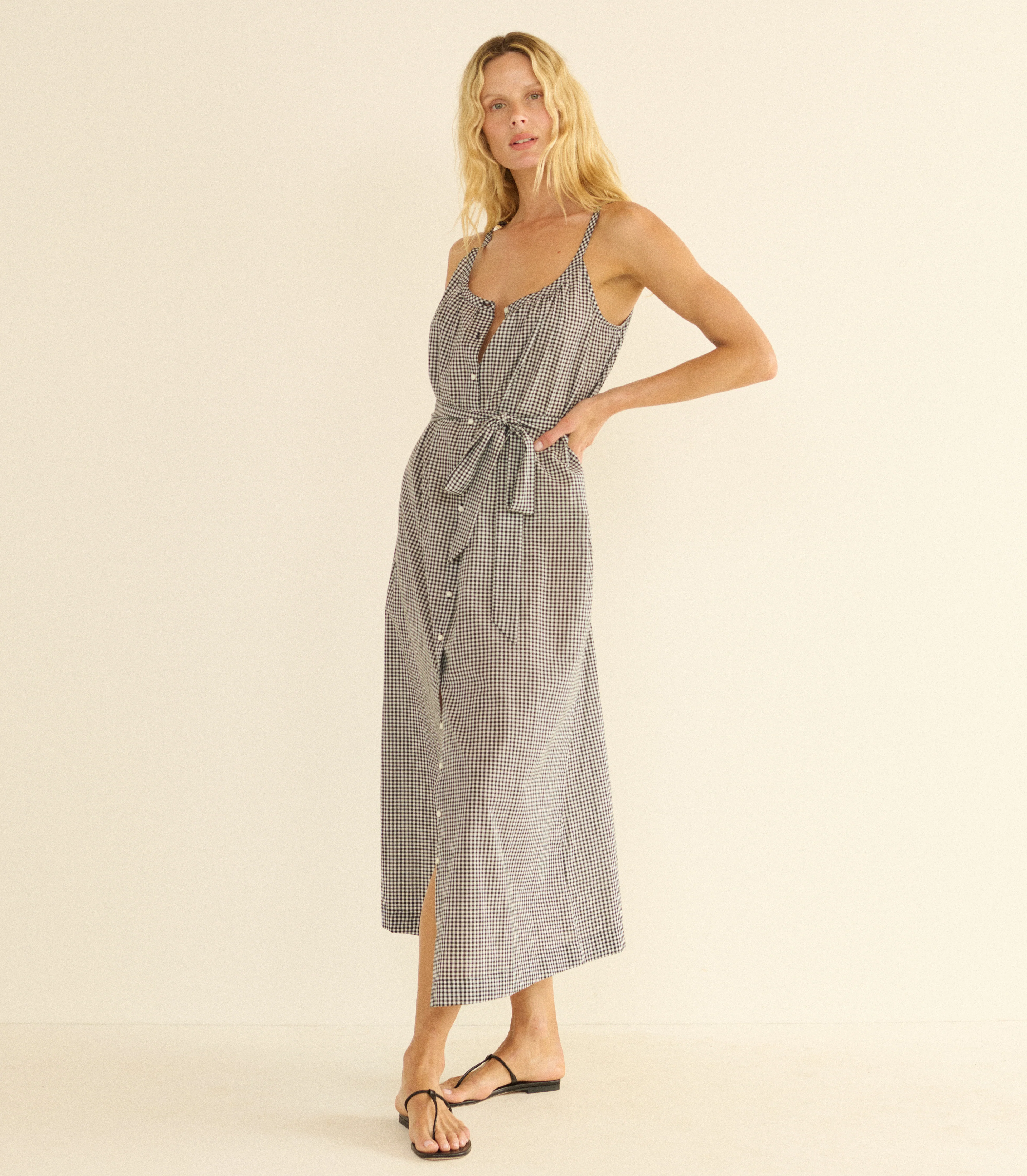 Nevita Maxi Dress - Noir La Maddalena Gingham