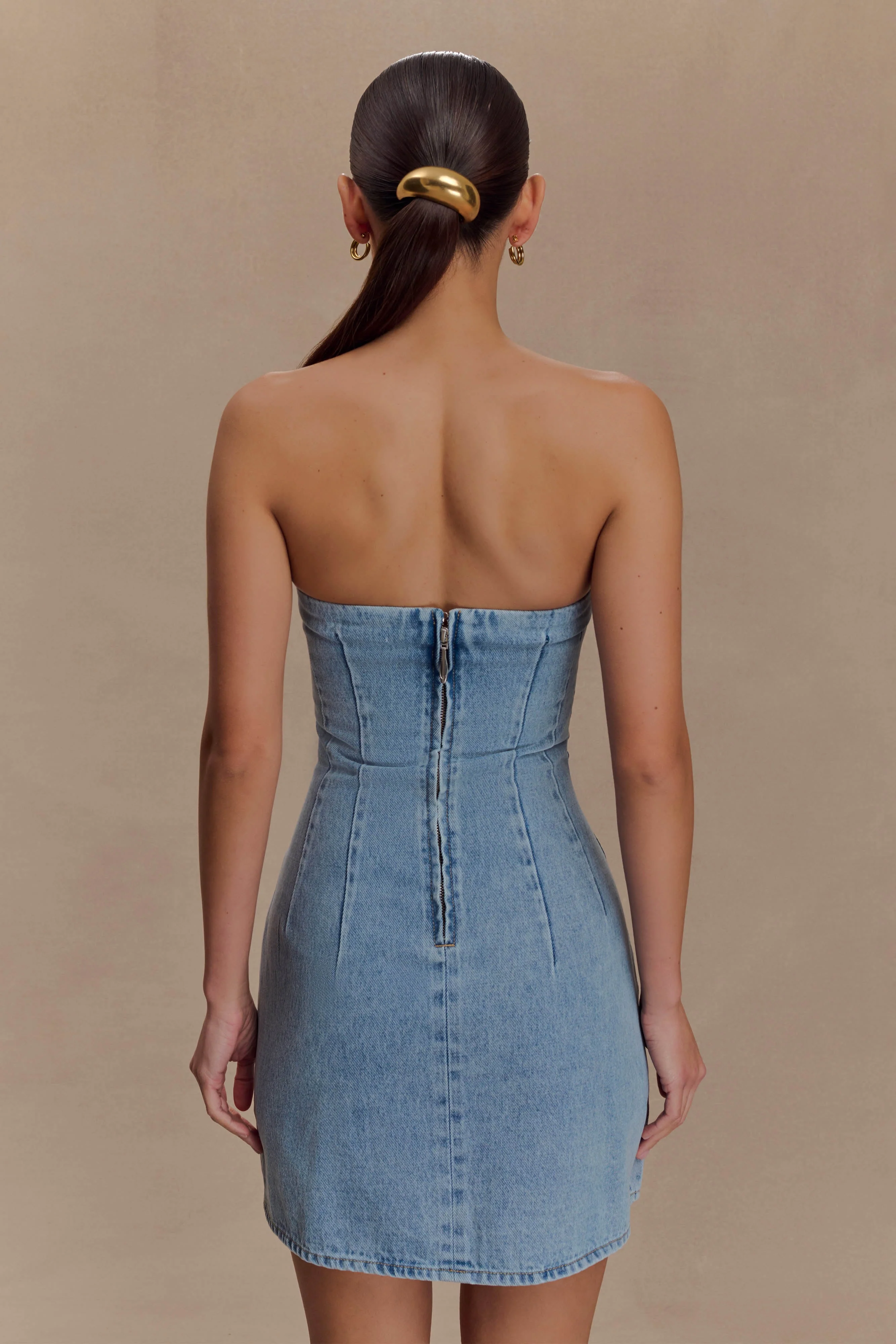 Akira Embroidered Denim Mini Dress - Mid Blue