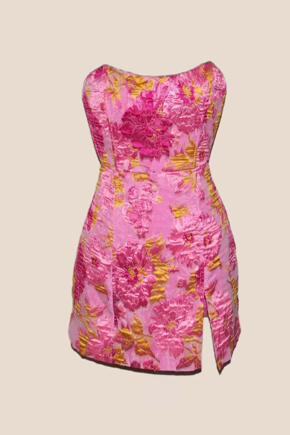 Strapless Light Blue Floral Short Dress with Silt