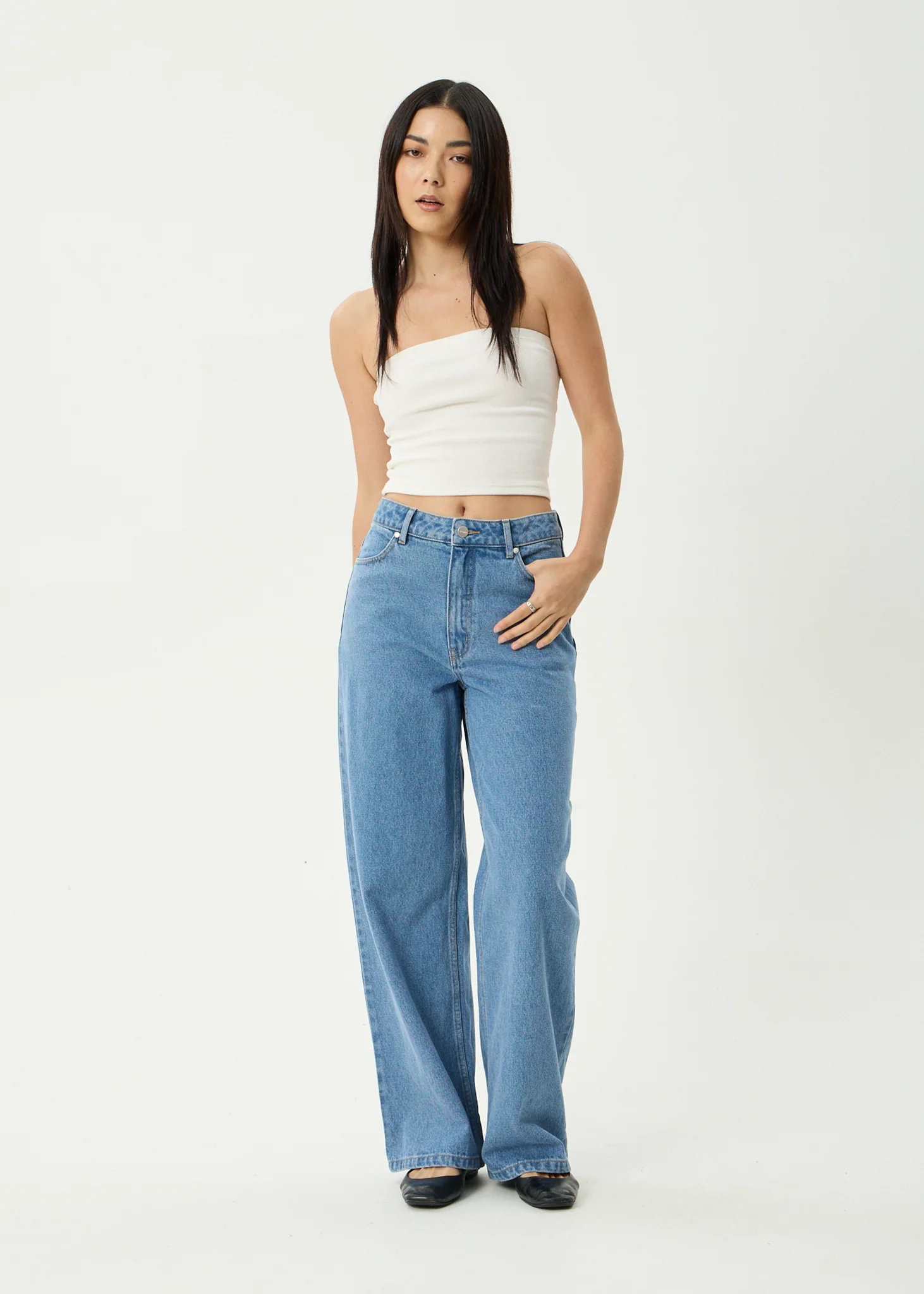 AFENDS Womens Bella - Denim Wide Leg Jean - Worn Blue
