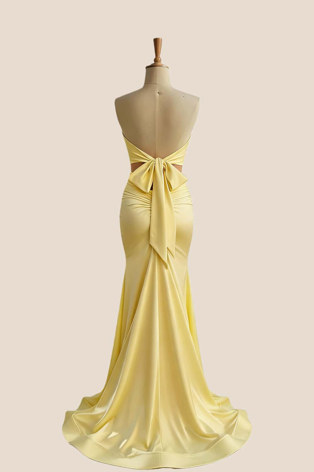 Yellow Mermaid Tie Back Prom Dress