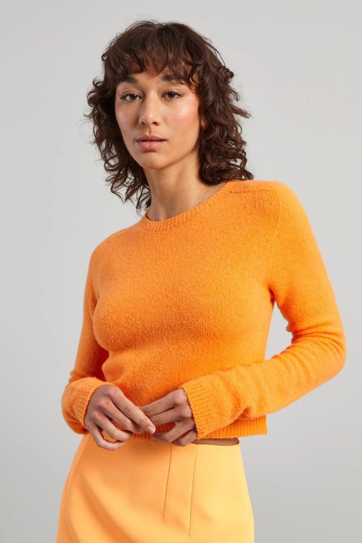 Wool cropped jumper - VIVID ORANGE