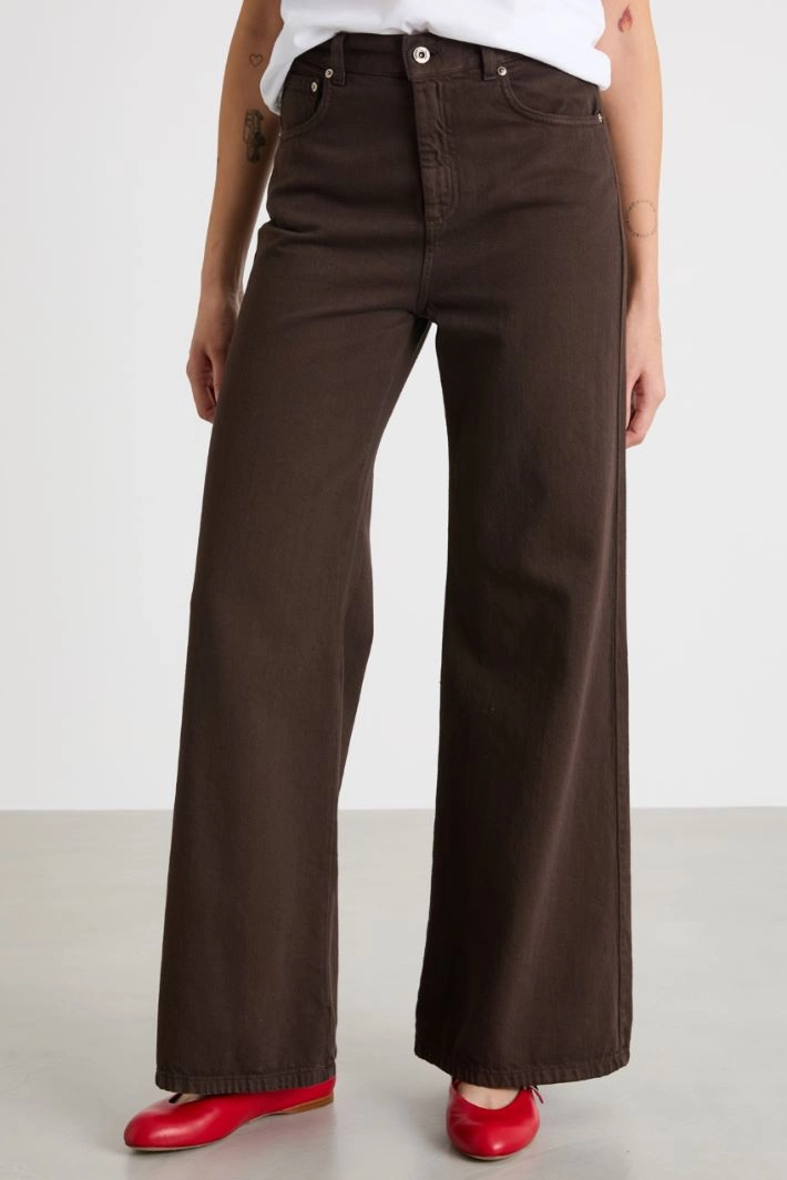 Wide-leg bull denim trousers - BROWN