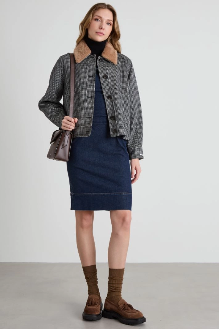 Pea coat with removable collar - BLACK WHITE