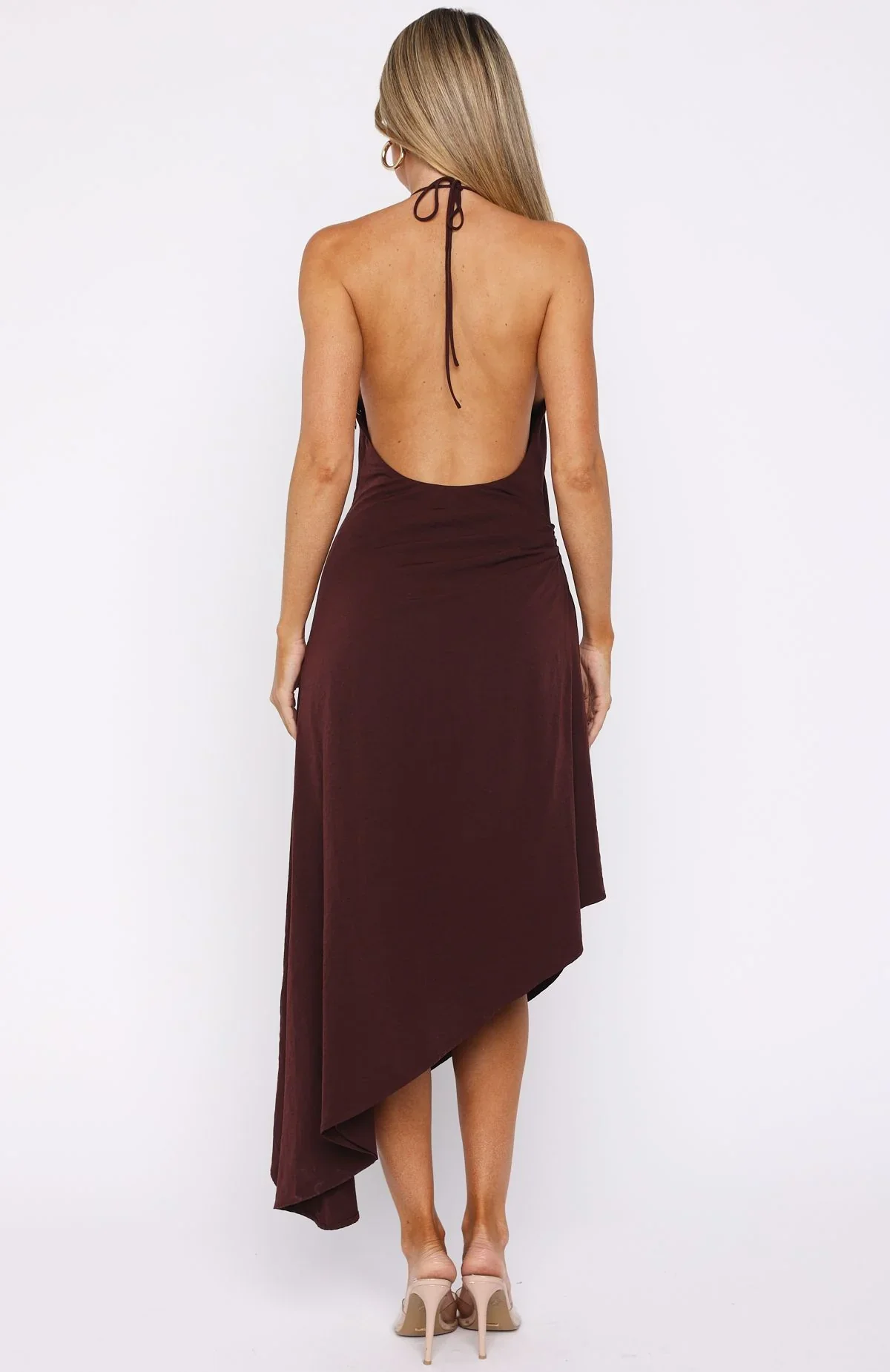 Night Hustle Halter Midi Dress Burgundy