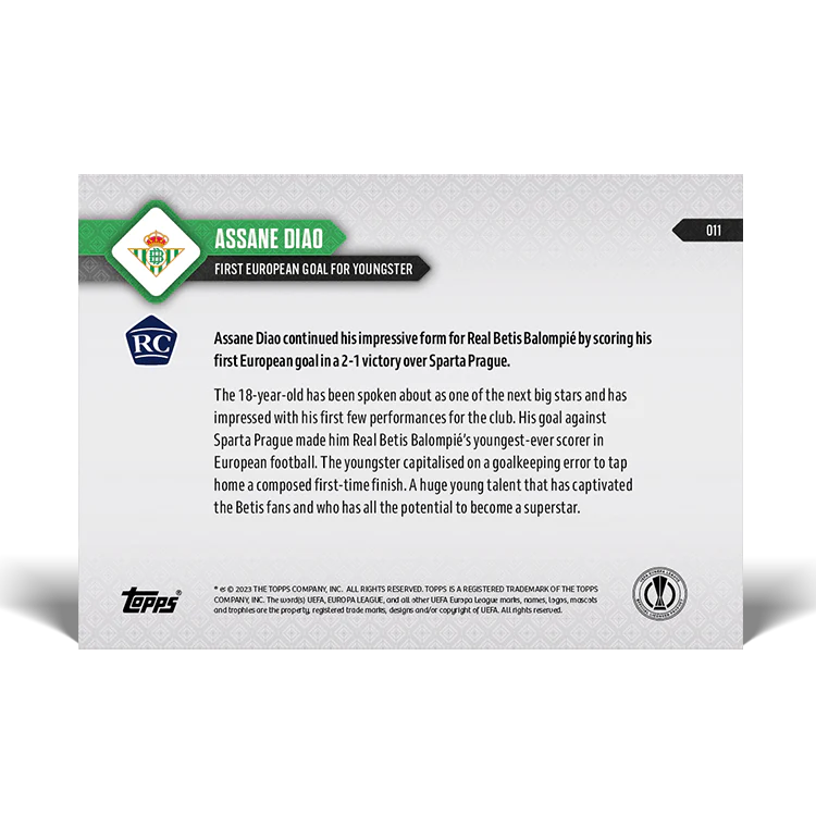 Topps UK - Assane Diao - First European goal for youngster - UEL TOPPS NOW® Card #11