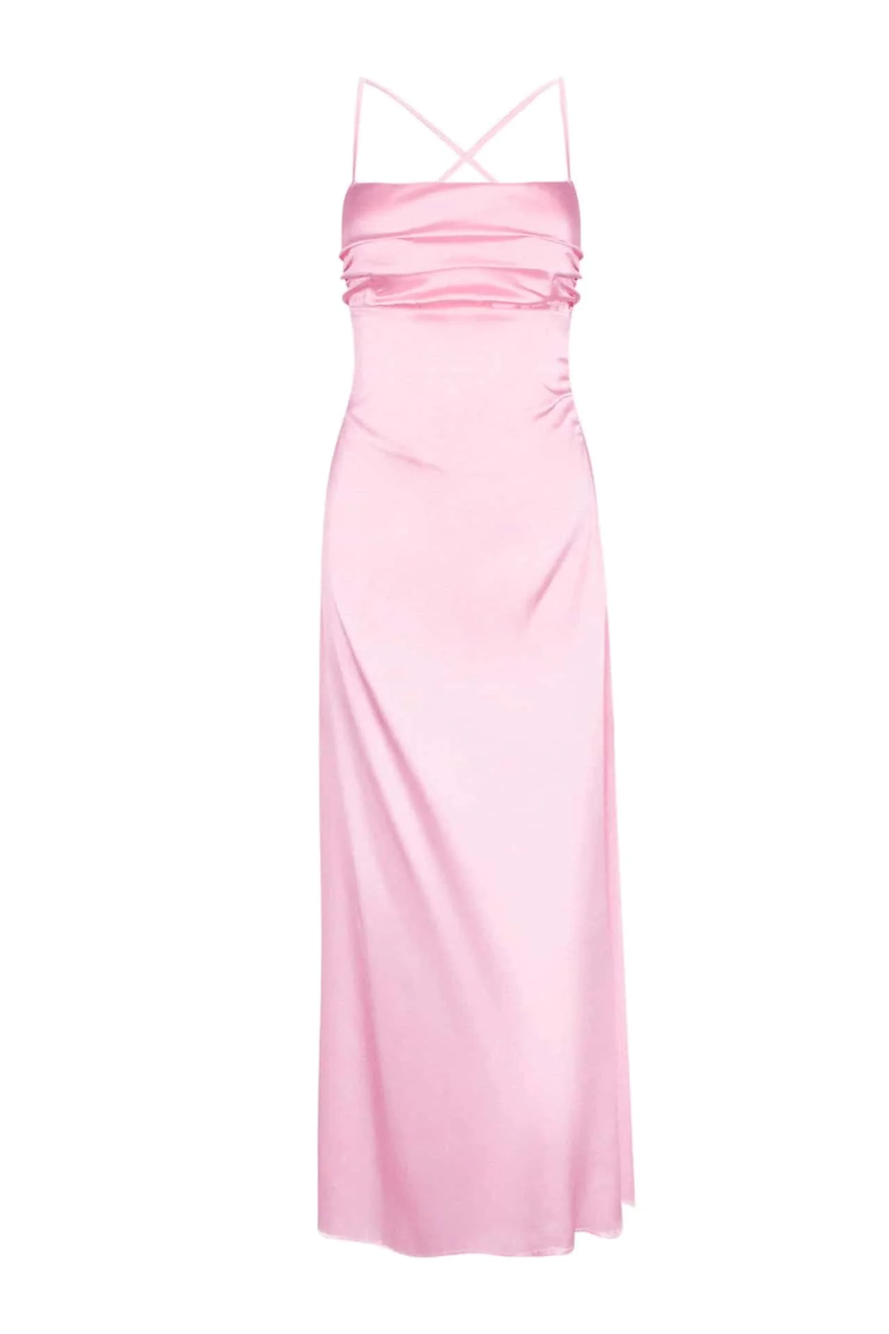 Spaghetti Straps Fuchsia Satin Back Tie Long Dress