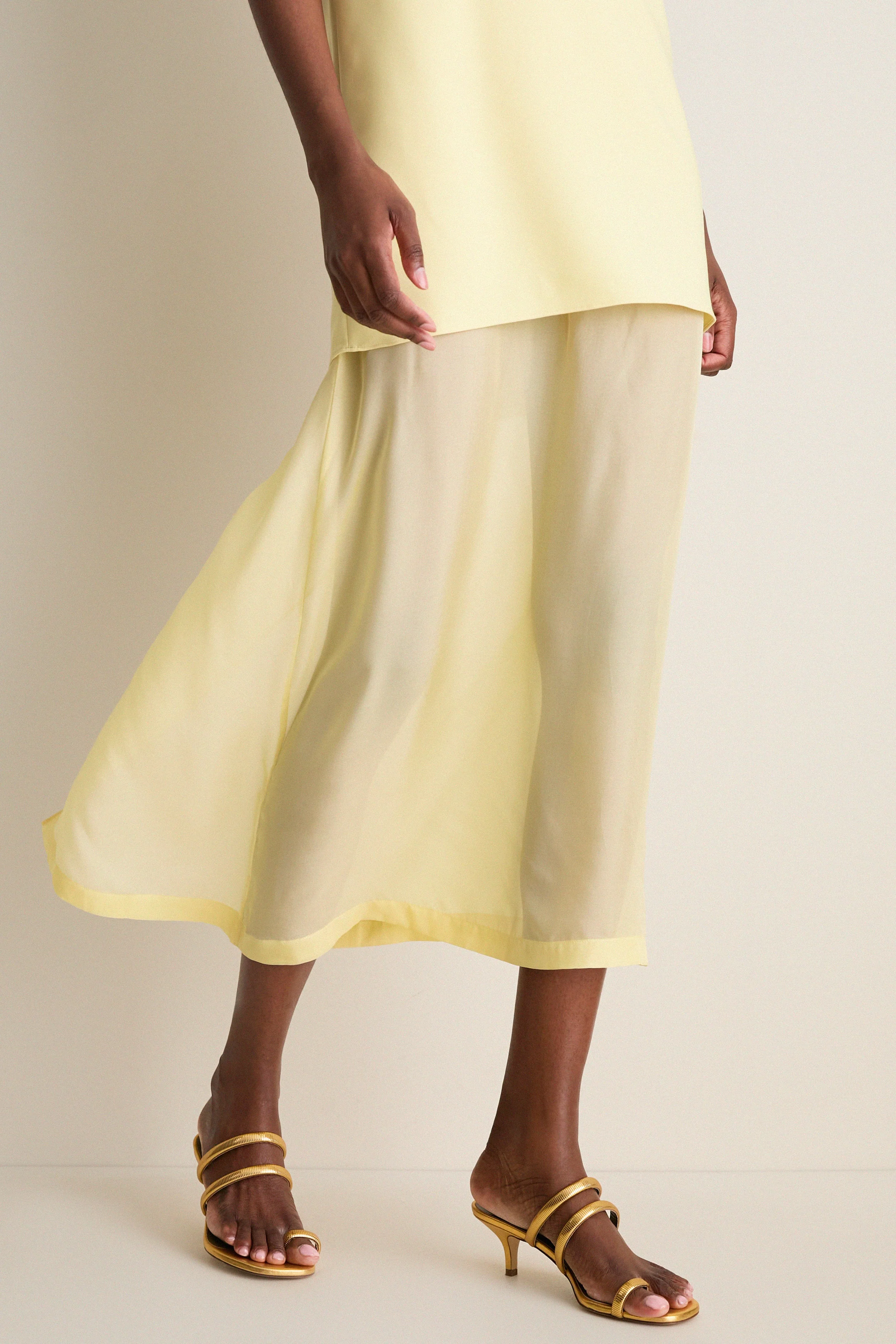 Pale Yellow Bonotto Crepe and Silk Chiffon Dress