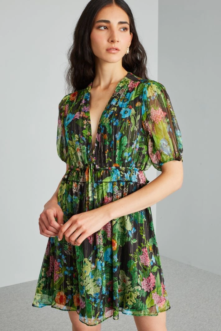 Lurex-crepon mini dress - GREEN PINK