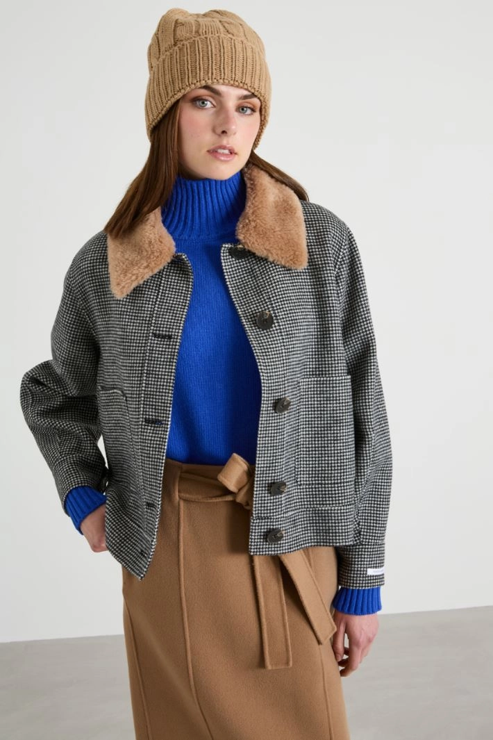 Wool braided beanie hat - CAMEL