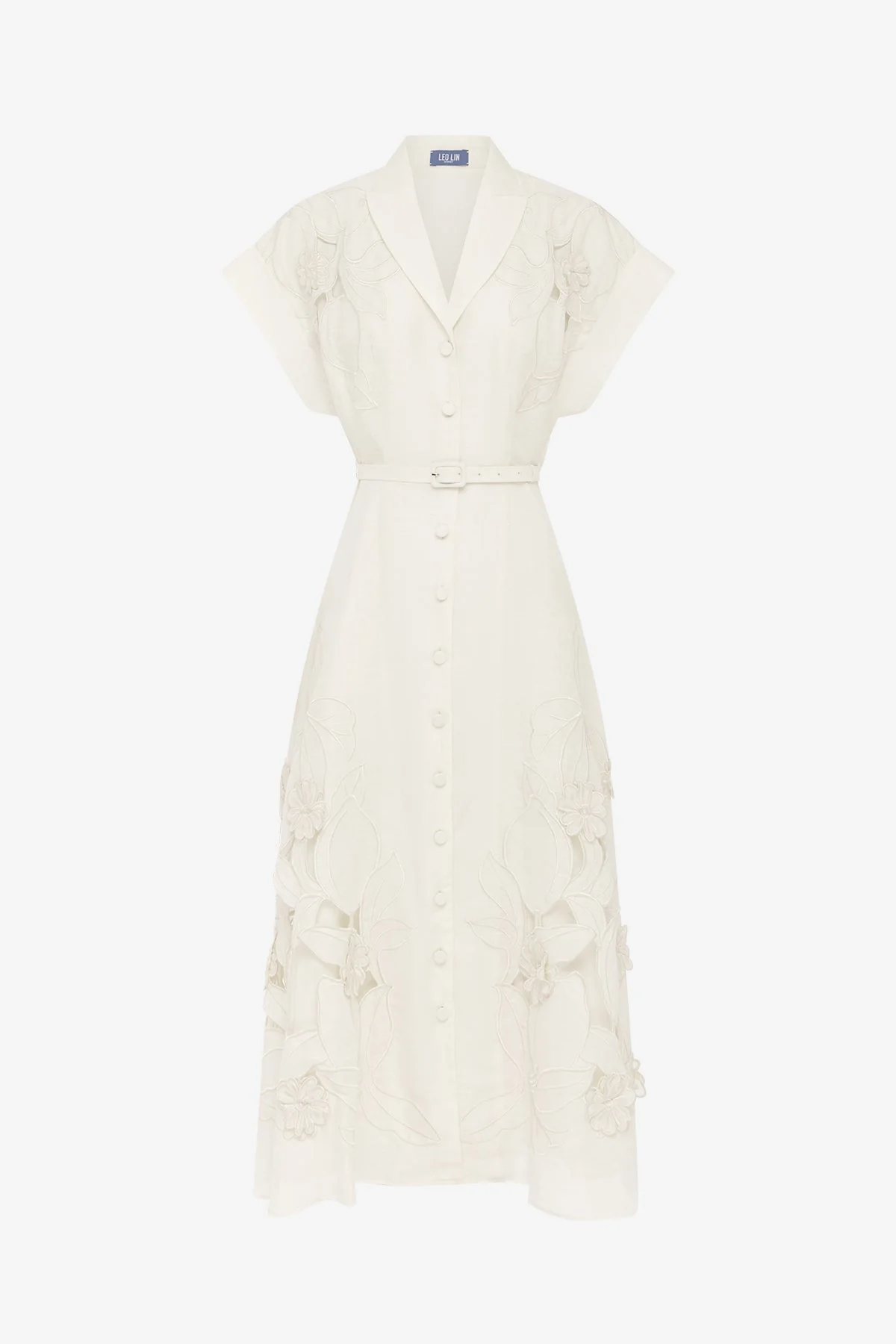 Aubrey Appliqué Shirt Midi Dress - Snow