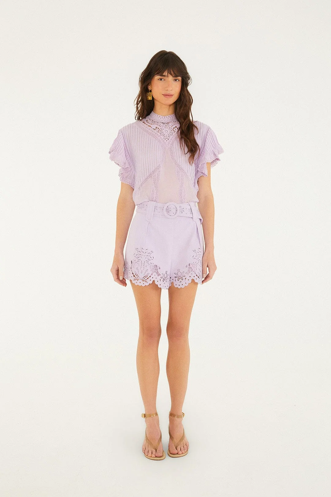 Lilac Lace Ruffled Blouse