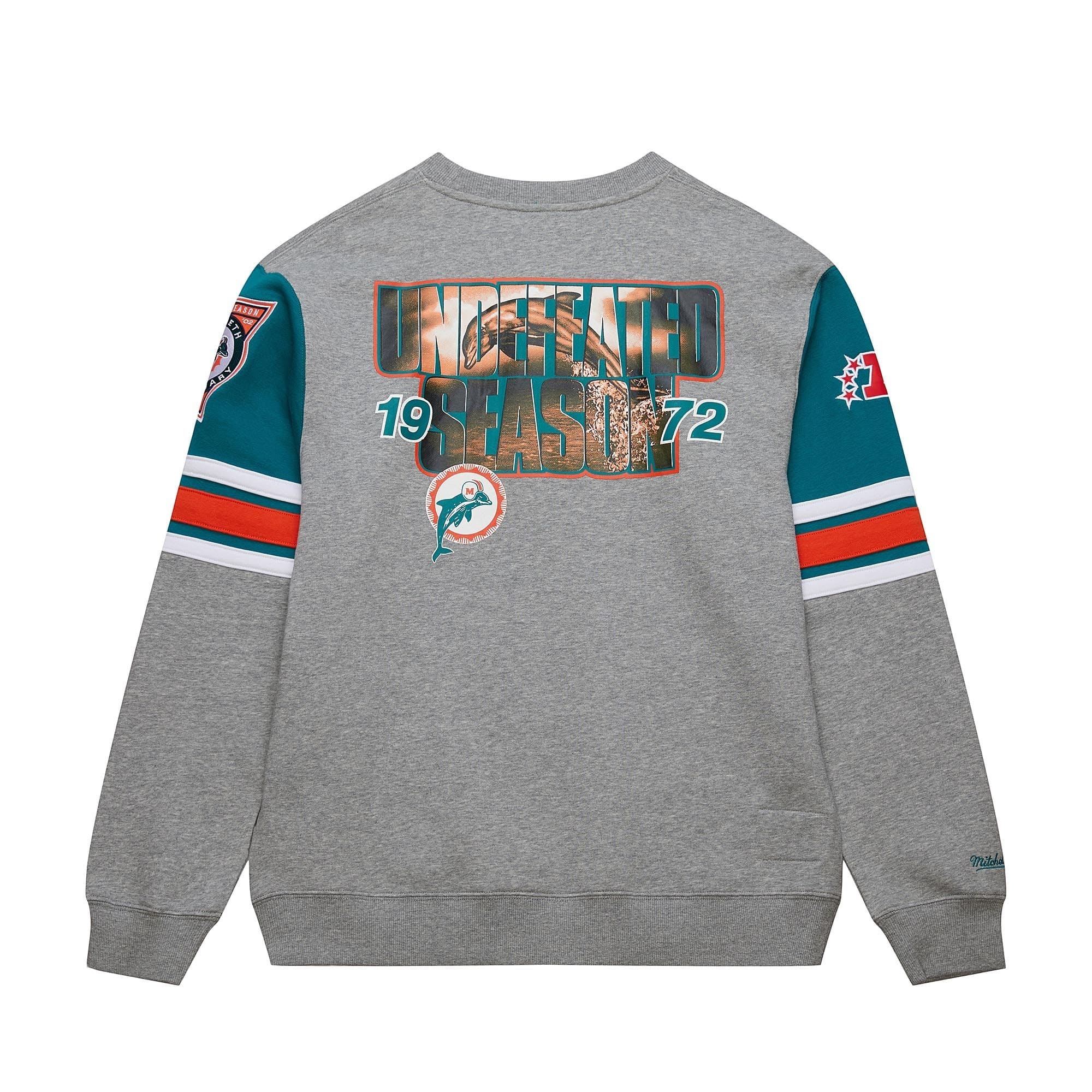 Miami Dolphins Mitchell & Ness All Over Crew 4.0 NFL Pullover Gray