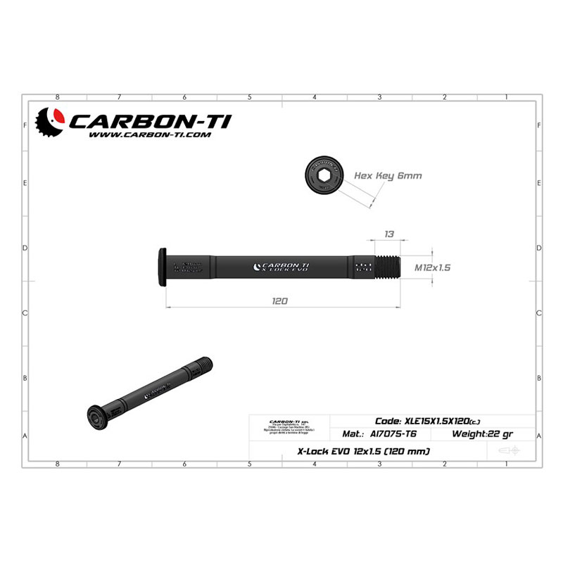 Carbon-Ti X-Lock EVO Thru Axle - 12x100mm - M12x1.5mm - Length 120mm - black