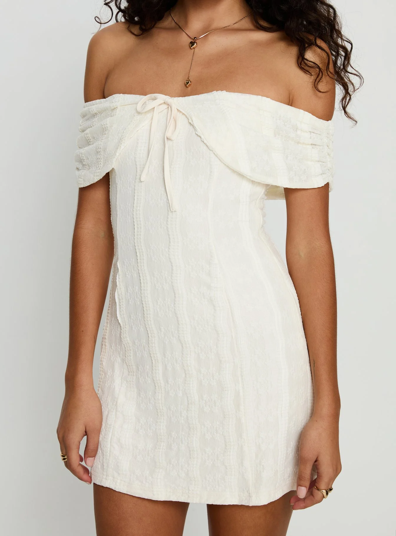 Colettie Off Shoulder Mini Dress Cream