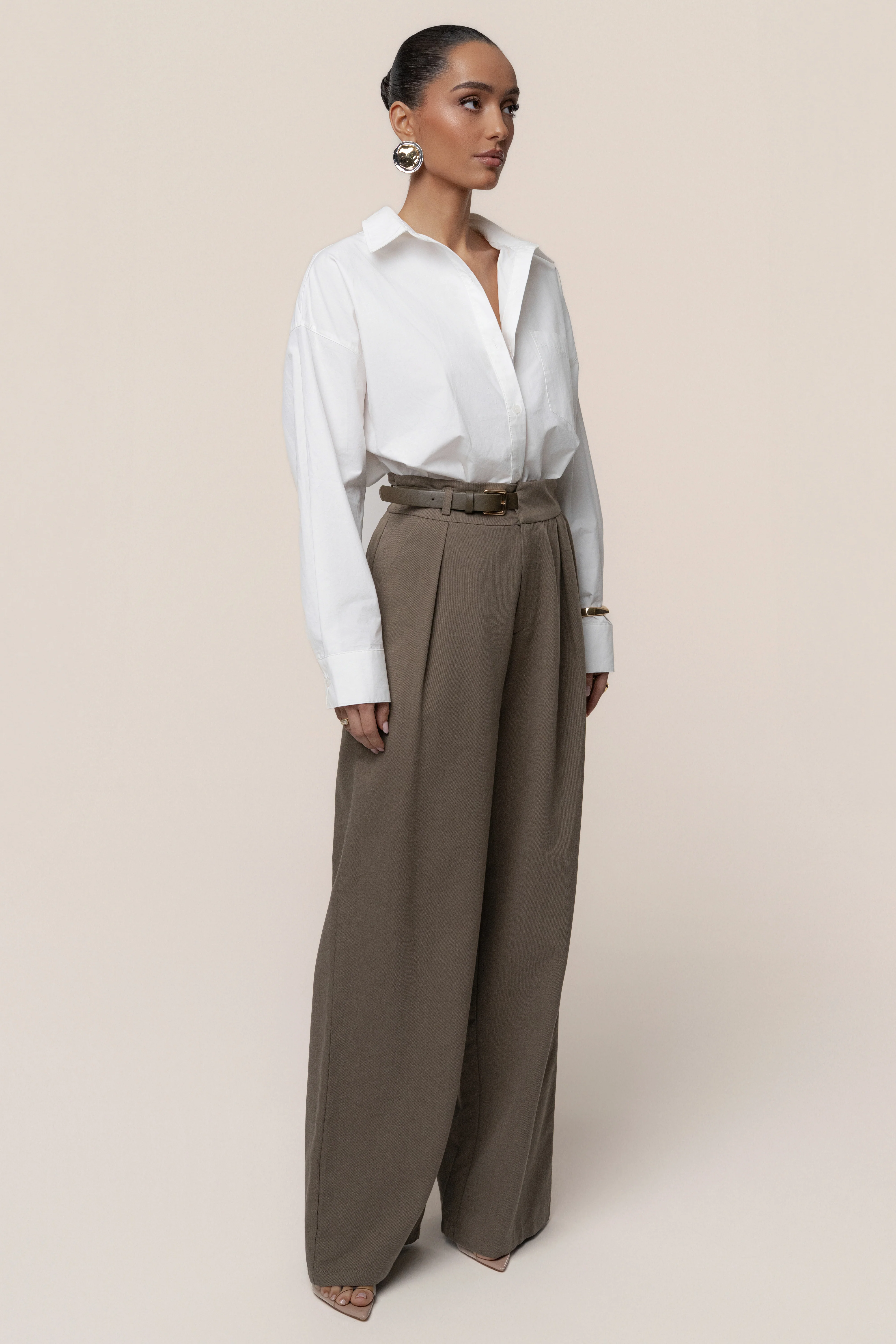 Dark Taupe Everywhere Belted Trousers