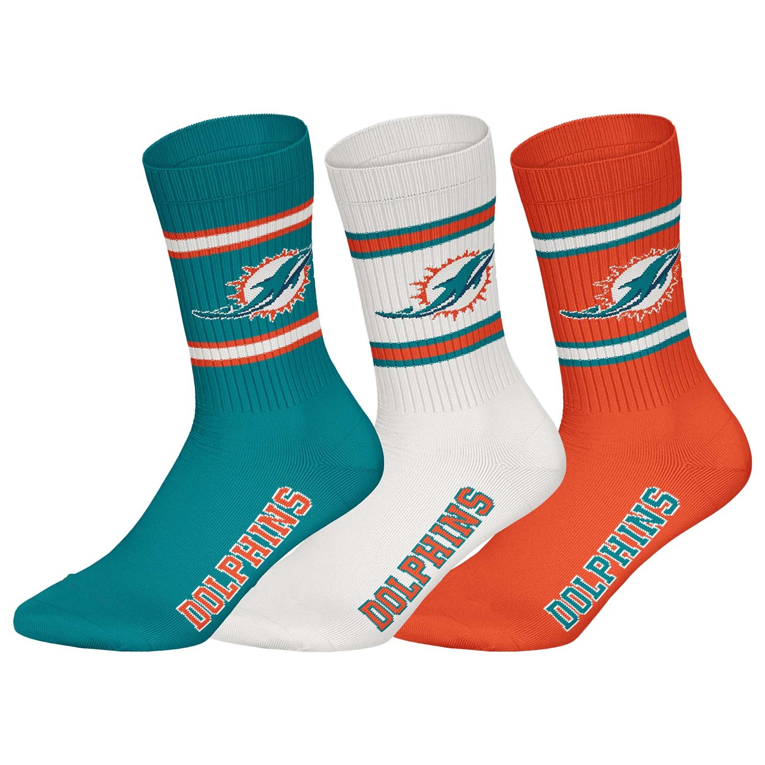 Miami Dolphins Team Set NFL Crew Socks (3-Pack)