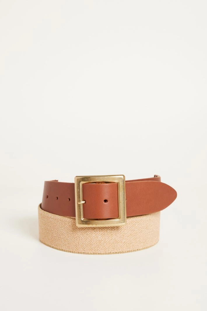 Mixed-material belt - BROWN BEIGE