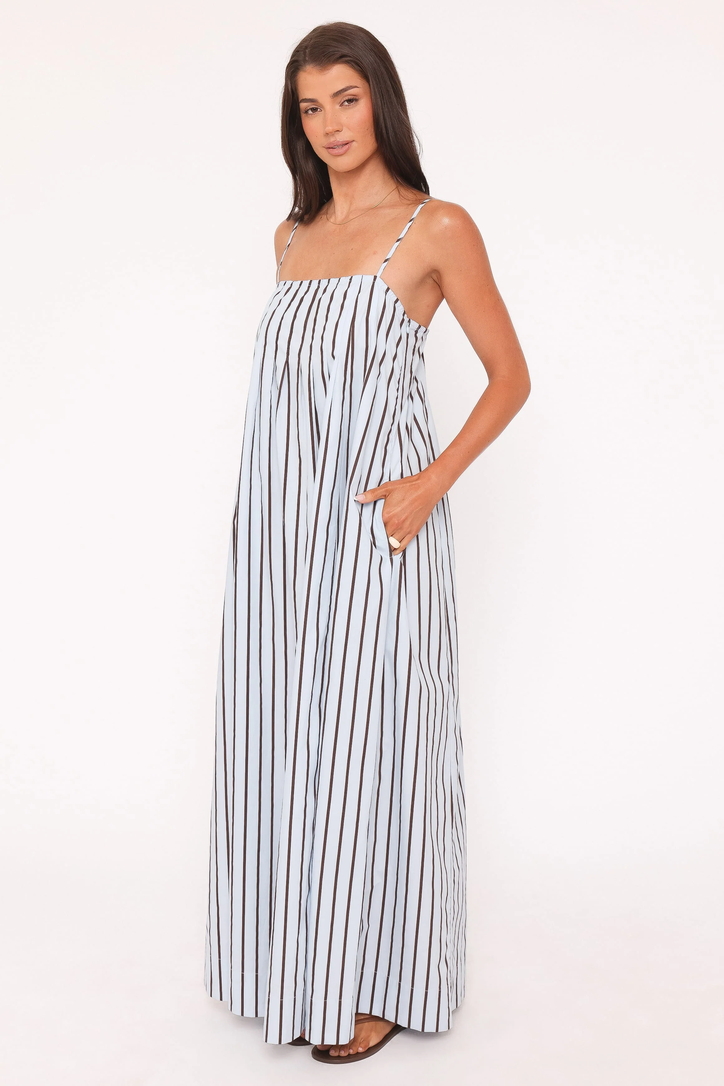 Arletta Maxi Dress - Blue/Brown Stripe