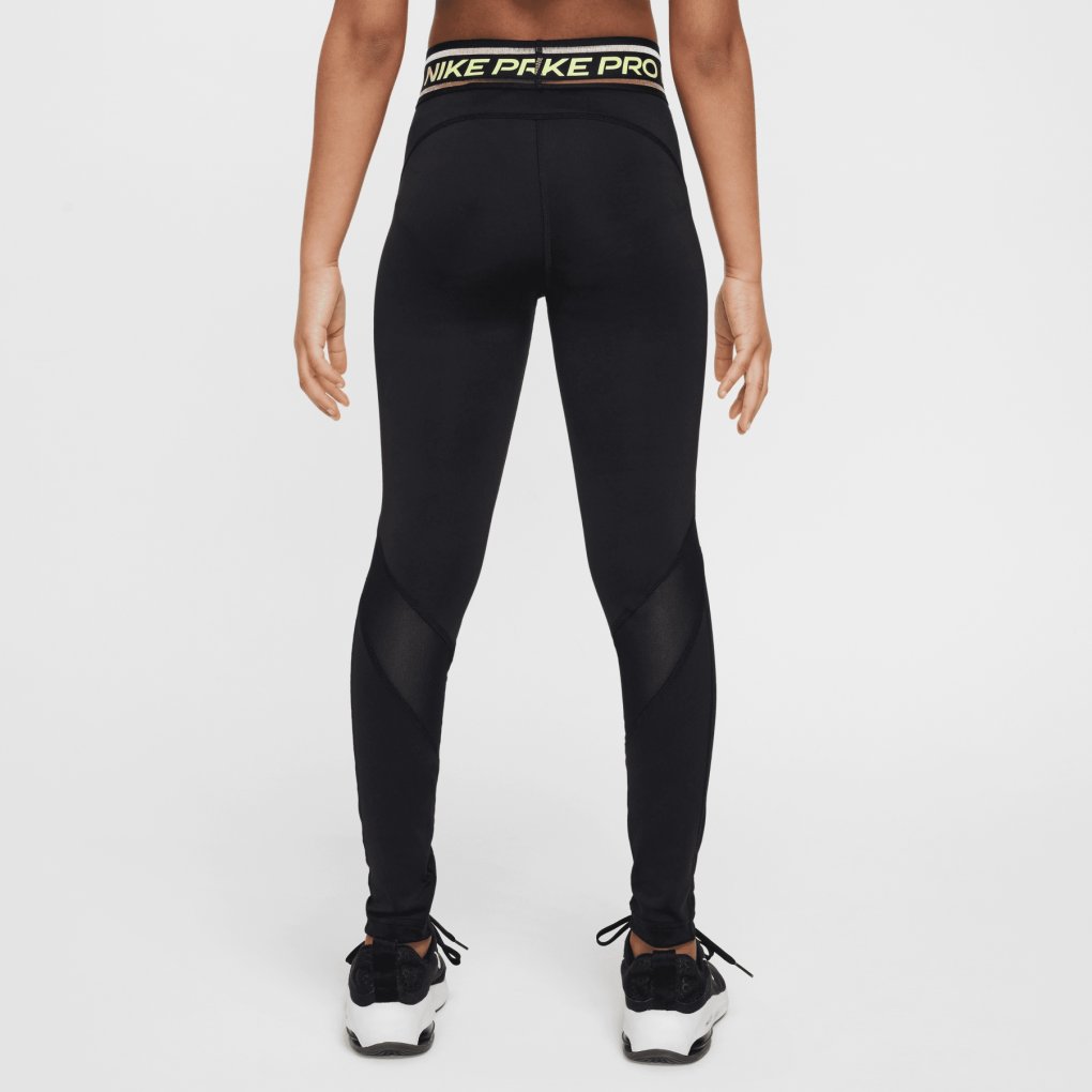 Nike Pro Mid-Waist Leggings Girls - black/light lemon twist HF8853-011