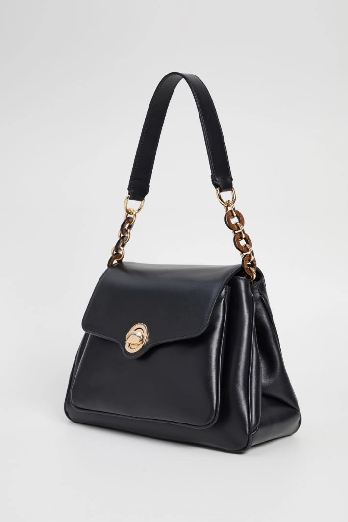 Bag with wood effect details - BLACK