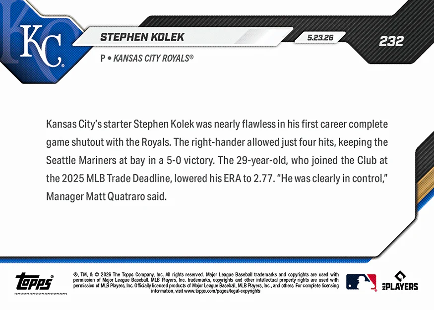 Stephen Kolek - 2026 MLB Topps NOW® - Card 232