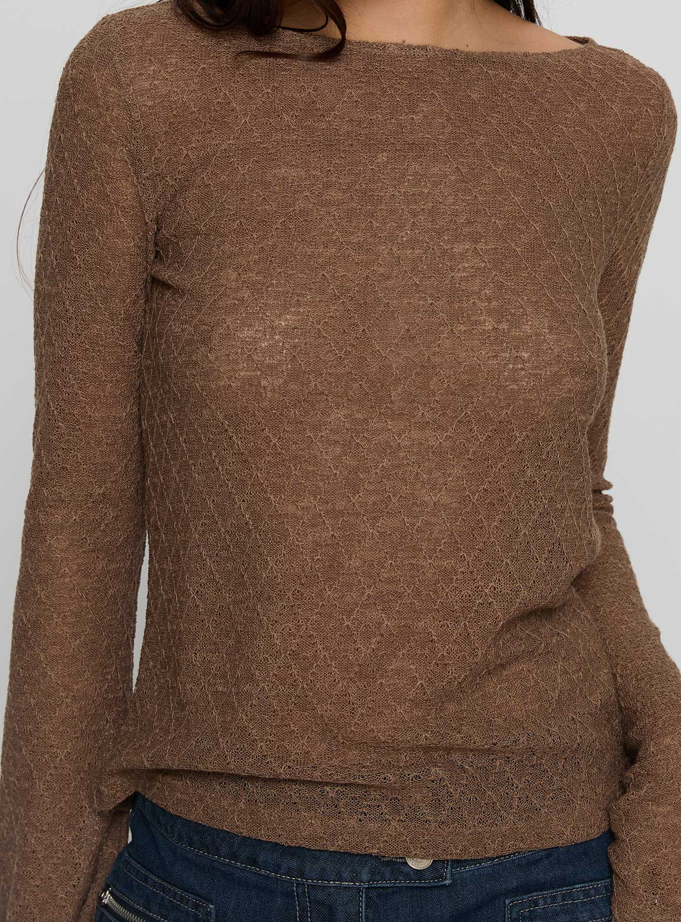 Tuppence Textured Long Sleeve Top Brown