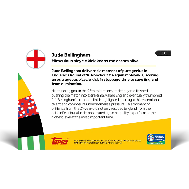 Jude Bellingham - Miraculous bicycle kick keeps the dream alive - EURO 2024 TOPPS NOW® Card 35