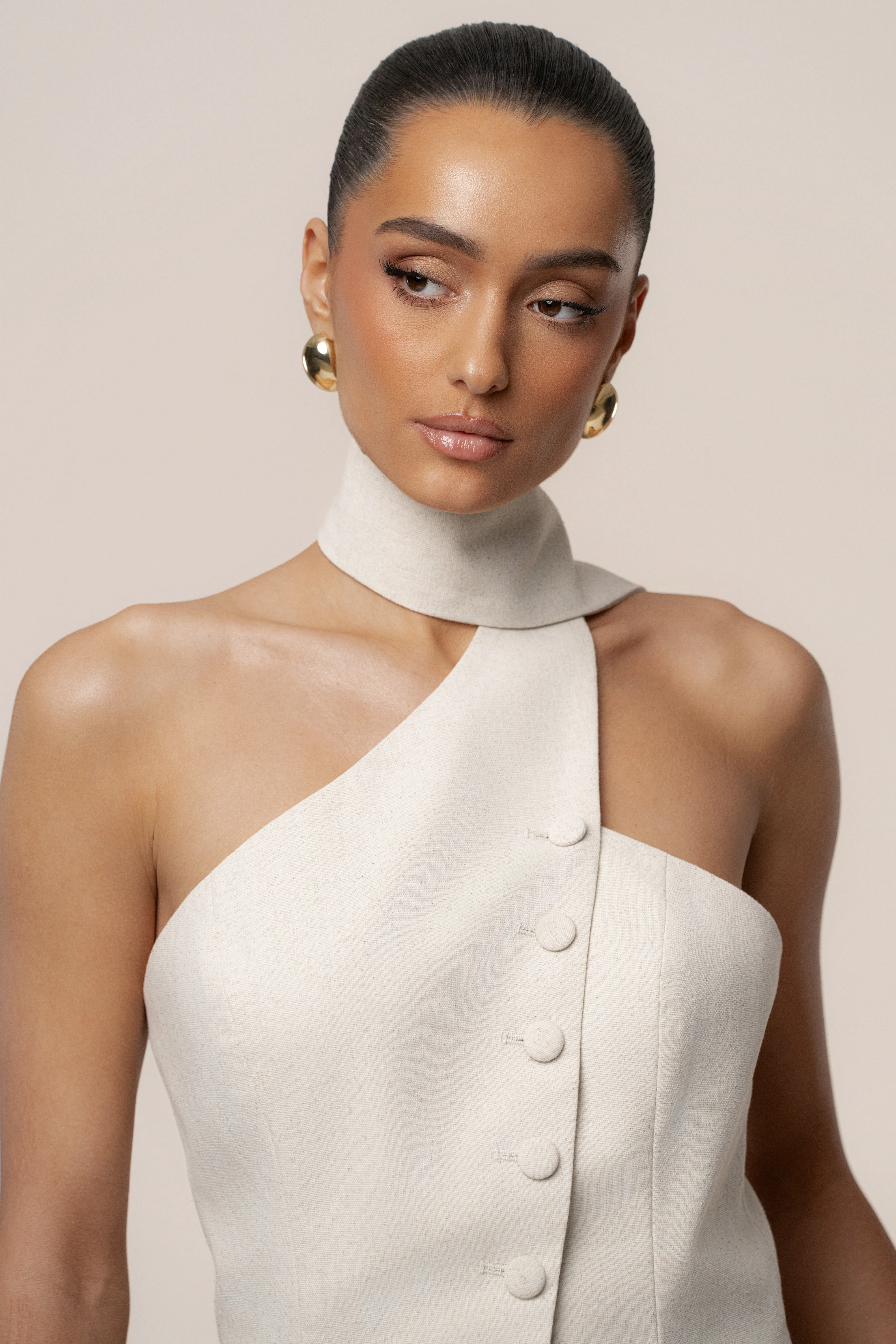 Oatmeal Asymmetric Scarf Top