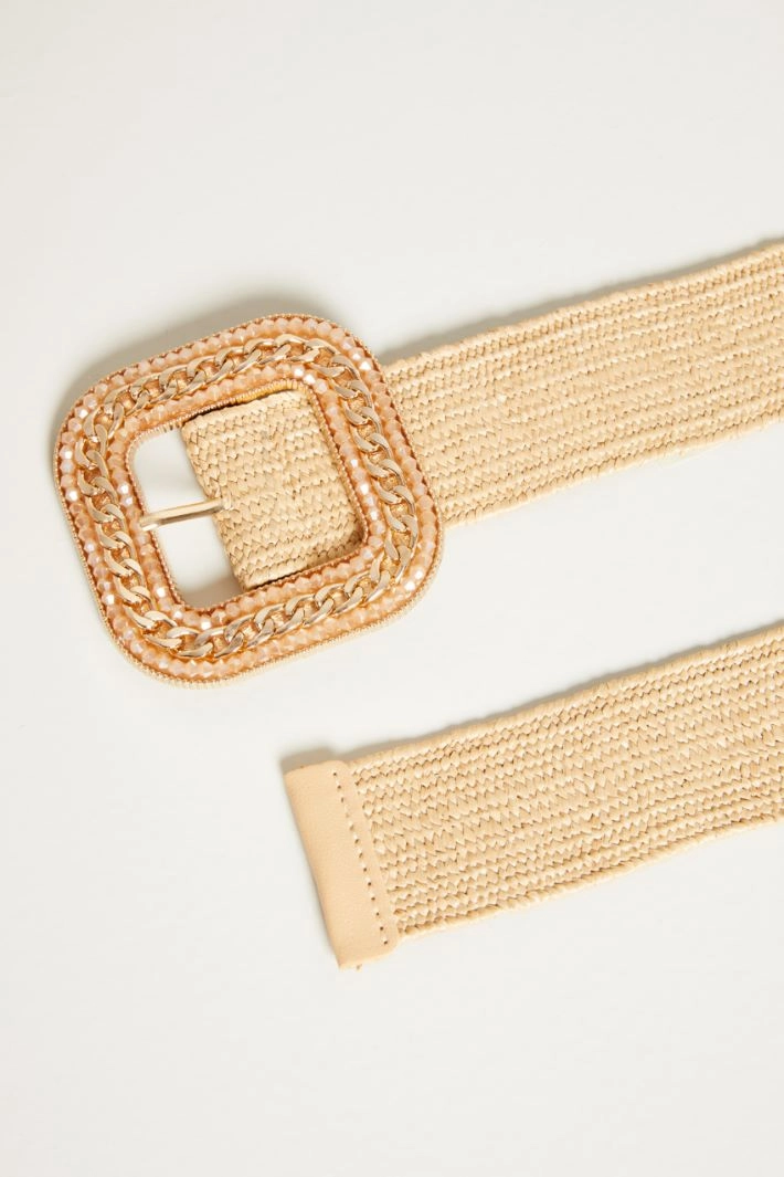 Elasticated belt with decorated buckle - BEIGE