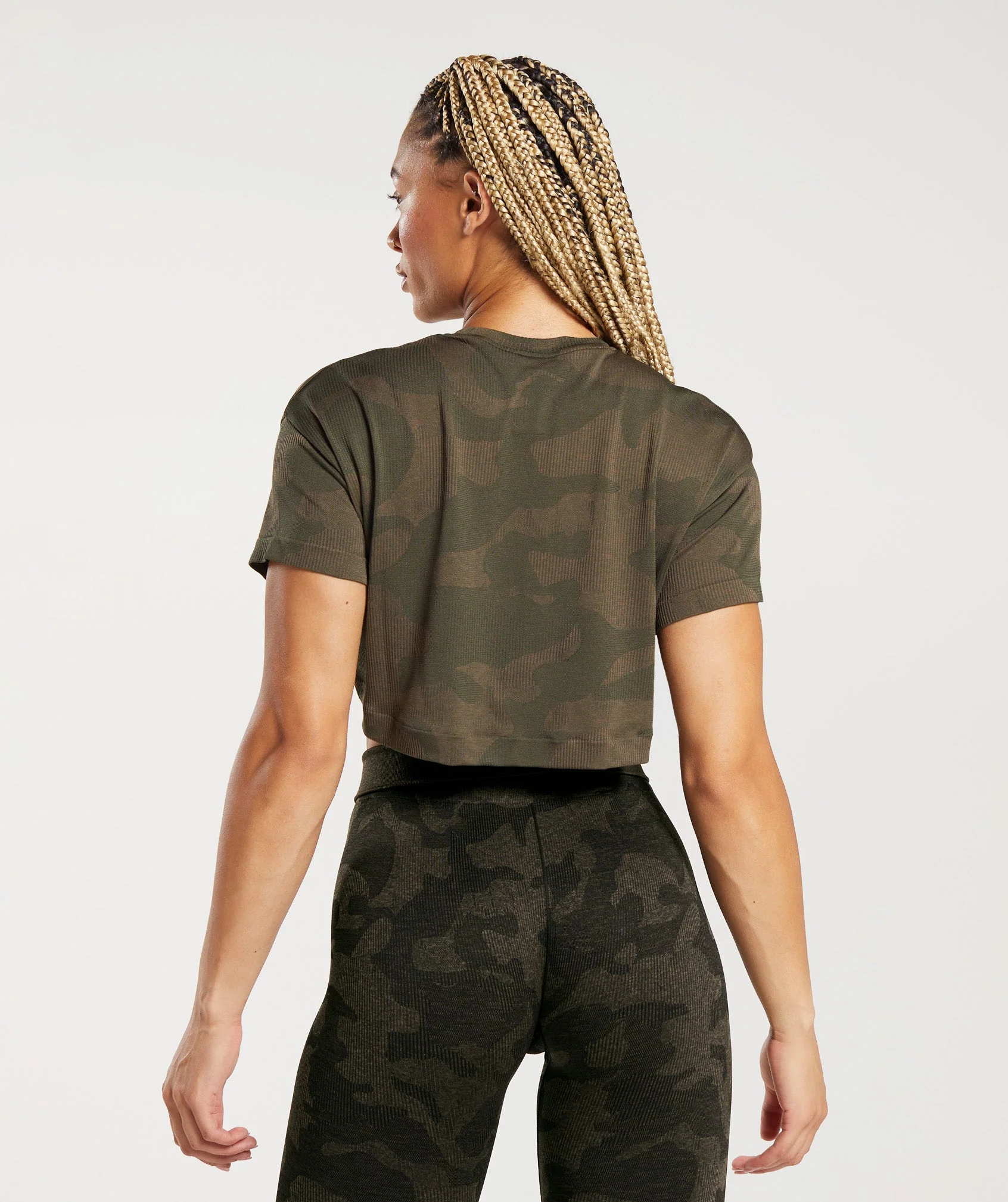 Adapt Camo Seamless Ribbed Crop Top Winter Olive/Soul Brown