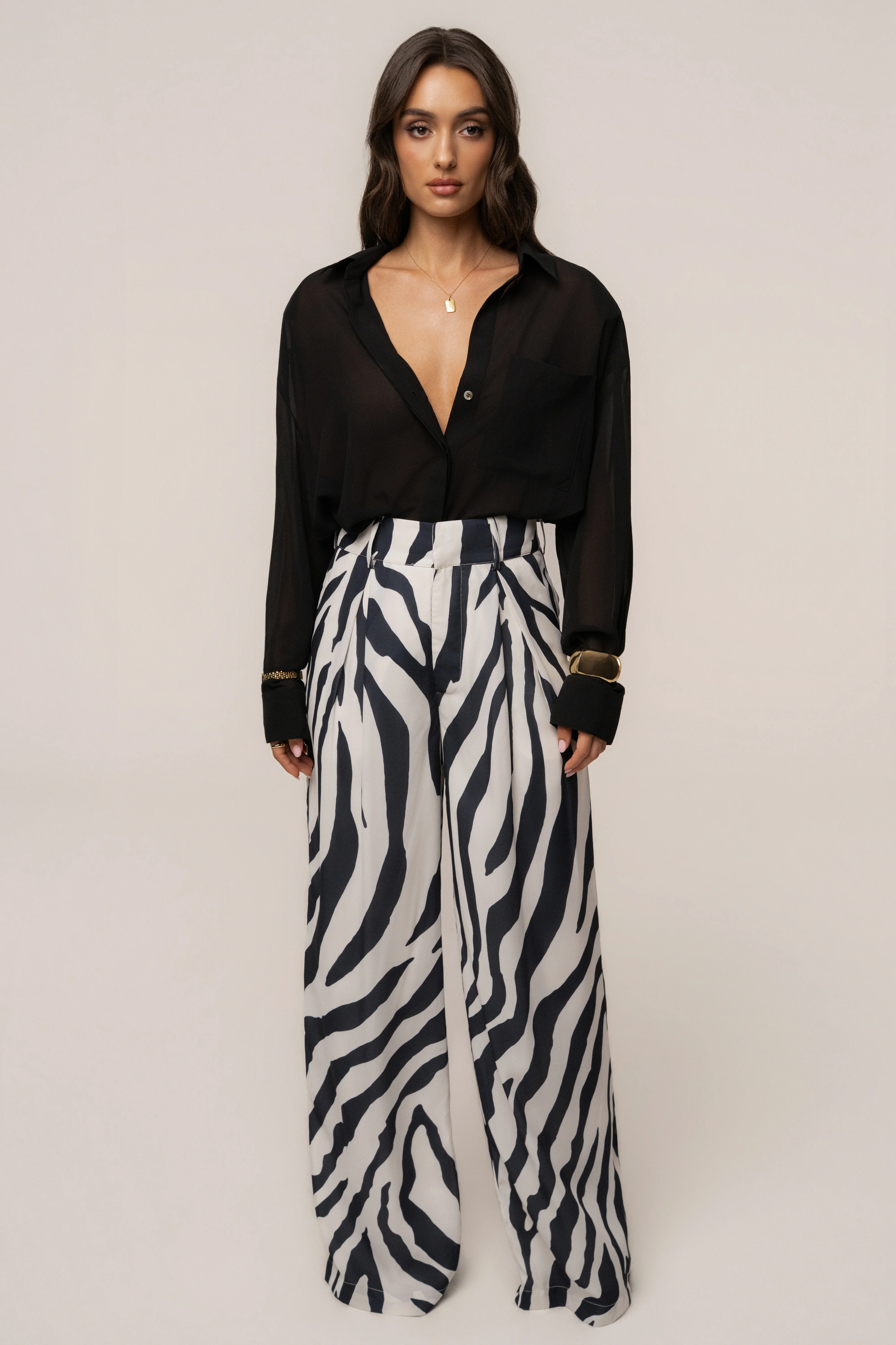 Navy Zebra Soft Pleated Trouser
