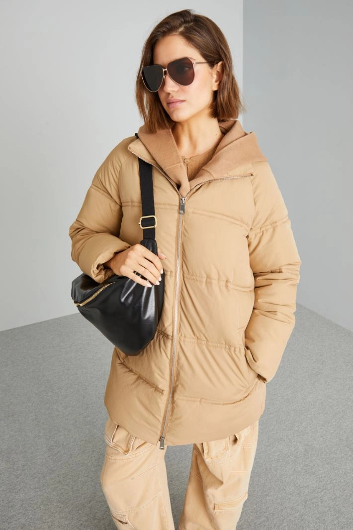 Puffer jacket with cloth inserts - CAMEL