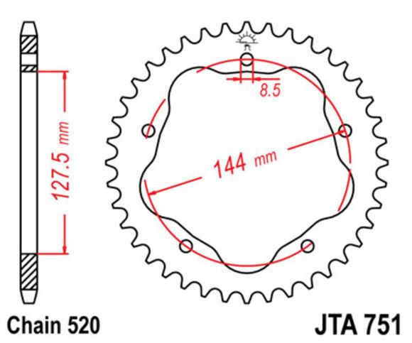 JT. standard steel 751 – 520 – standard steel 752 – 525 – Requires a sprocket carrier.Ref: Jtc00136A / 1075105003