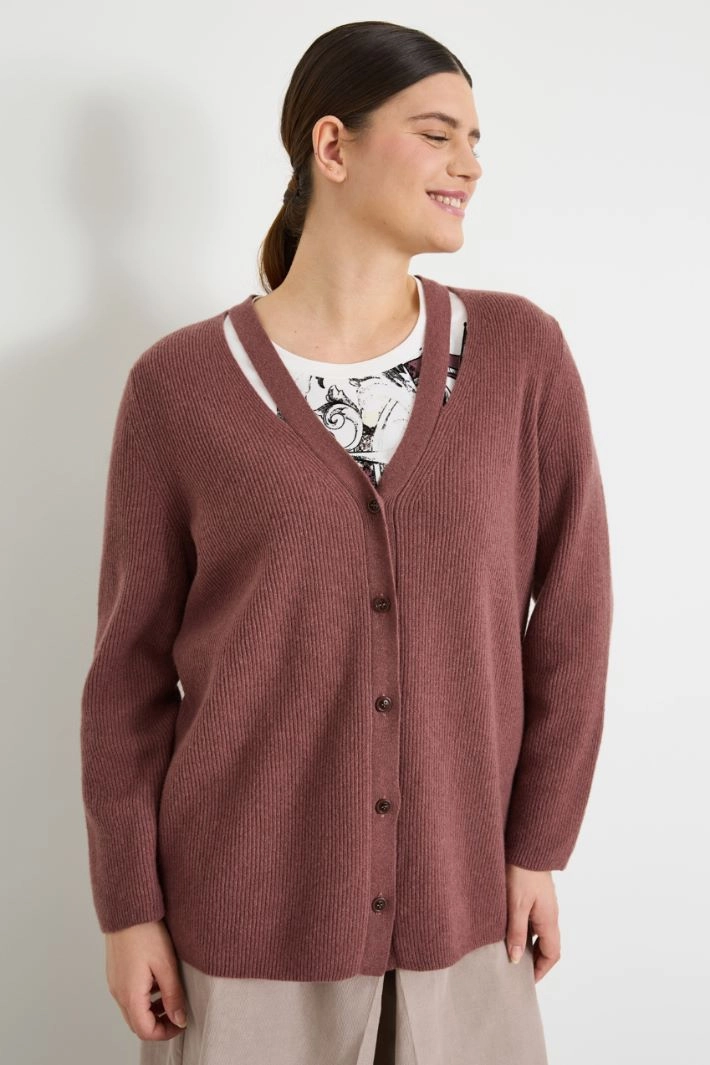 Wool and cashmere cardigan - DARK MAUVE