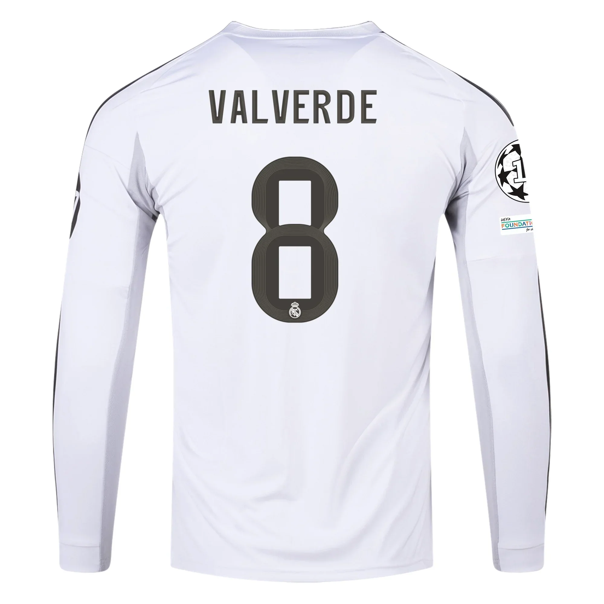 Real Madrid Valverde Long Sleeve Home Jersey w/ Intercontinental + Champions League Patches 25/26 (White)