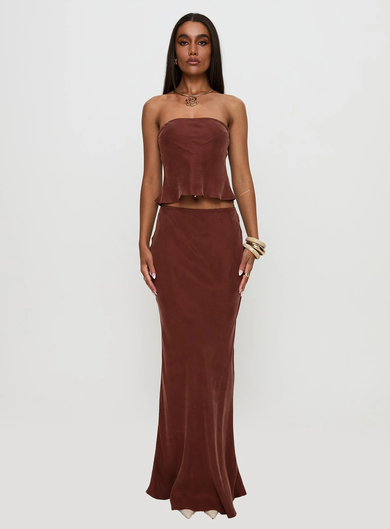 Lucelia Strapless Top Brown